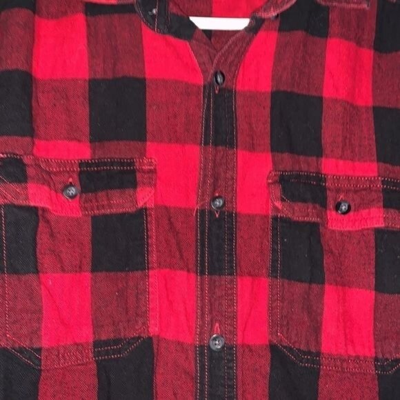 George Red & Black Buffalo Check Flannel Shirt L 42-44 Long Sleeve Button-Down 1 - Picture 4 of 8